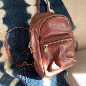 Leather Mini Backpack Adjustable Buckles - Made in Italy